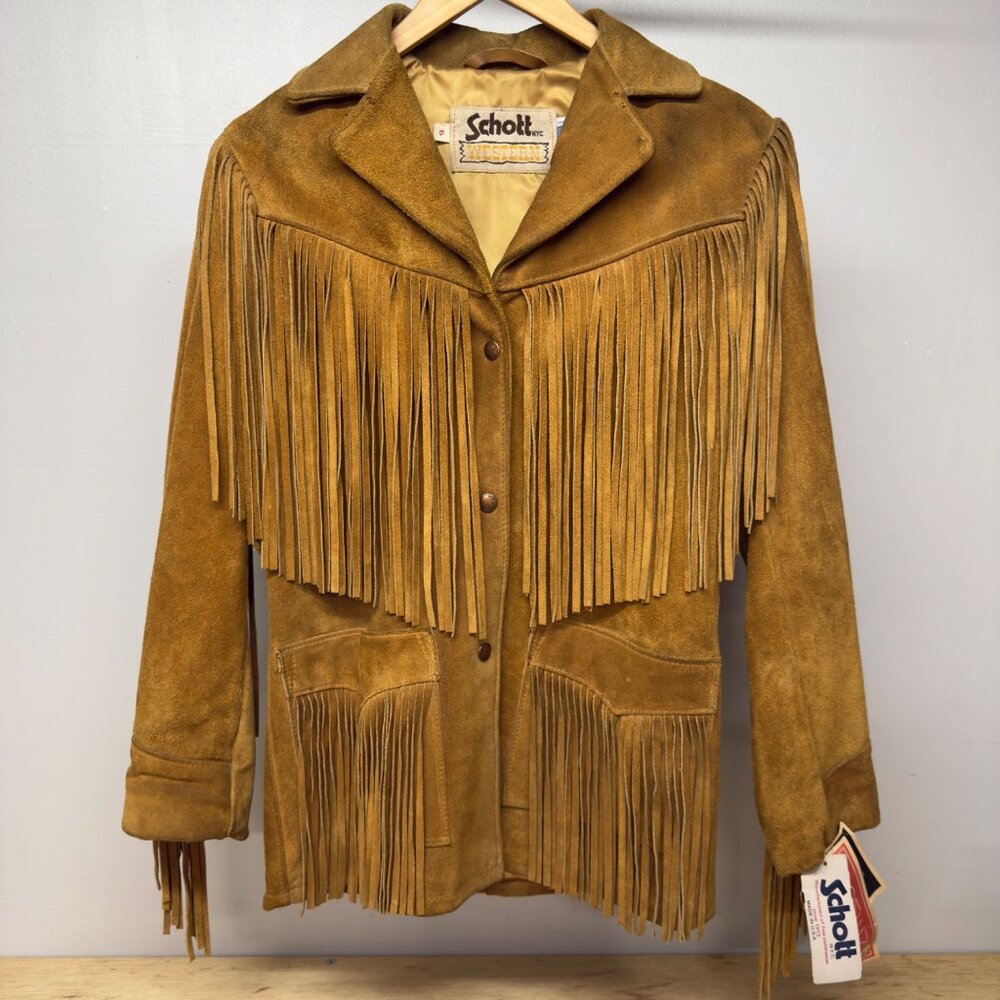 Schott NYC Tan Leather Fringe Jacket